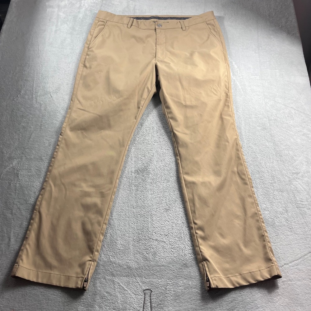 Bonobos Golf Mens Tan Khaki Straight Fit Performance Pants 38x32 Zipper Ankle